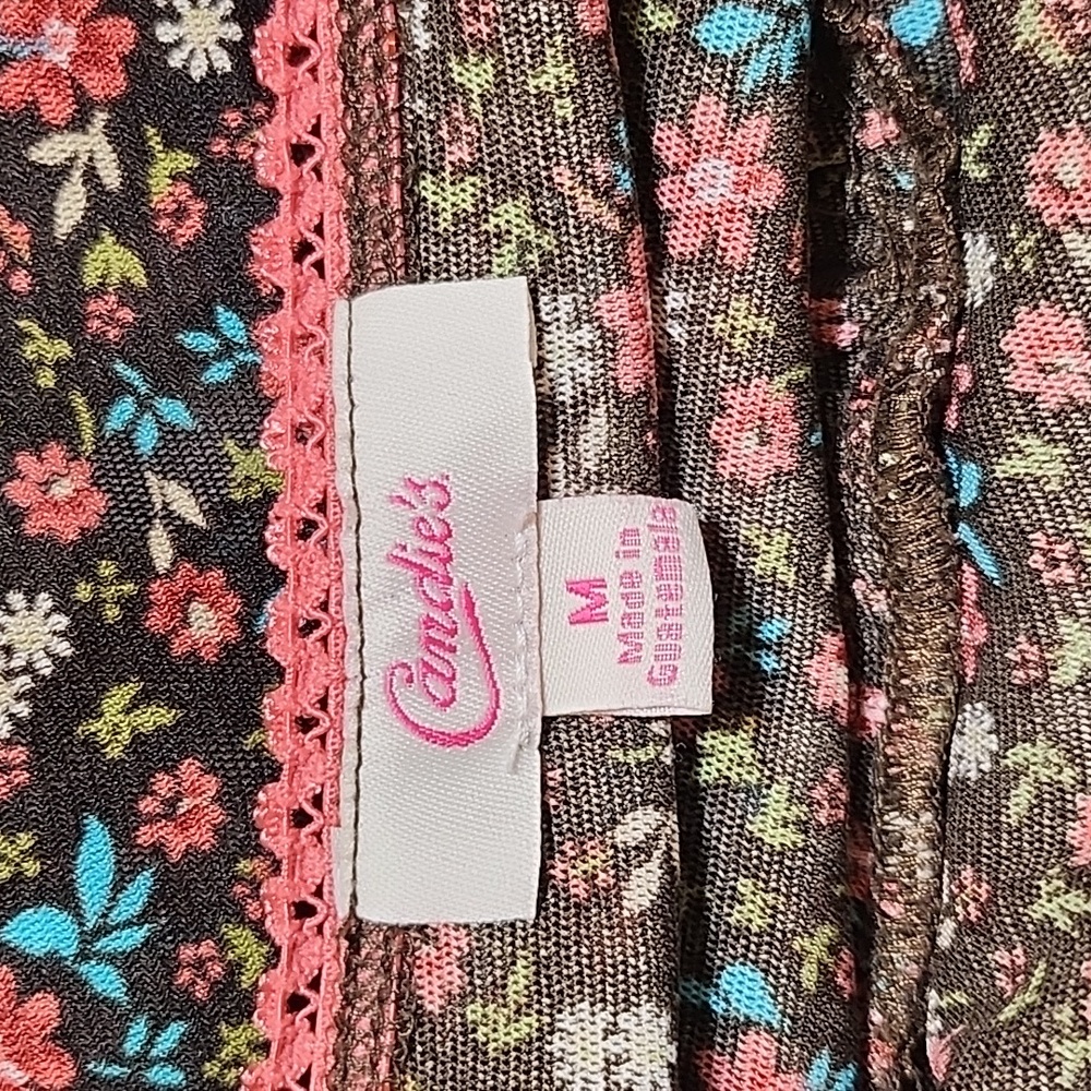 Candie's Y2K  Baby  Doll Floral Halter Top - Black and Pink Sz Meduim - Picture 12 of 16